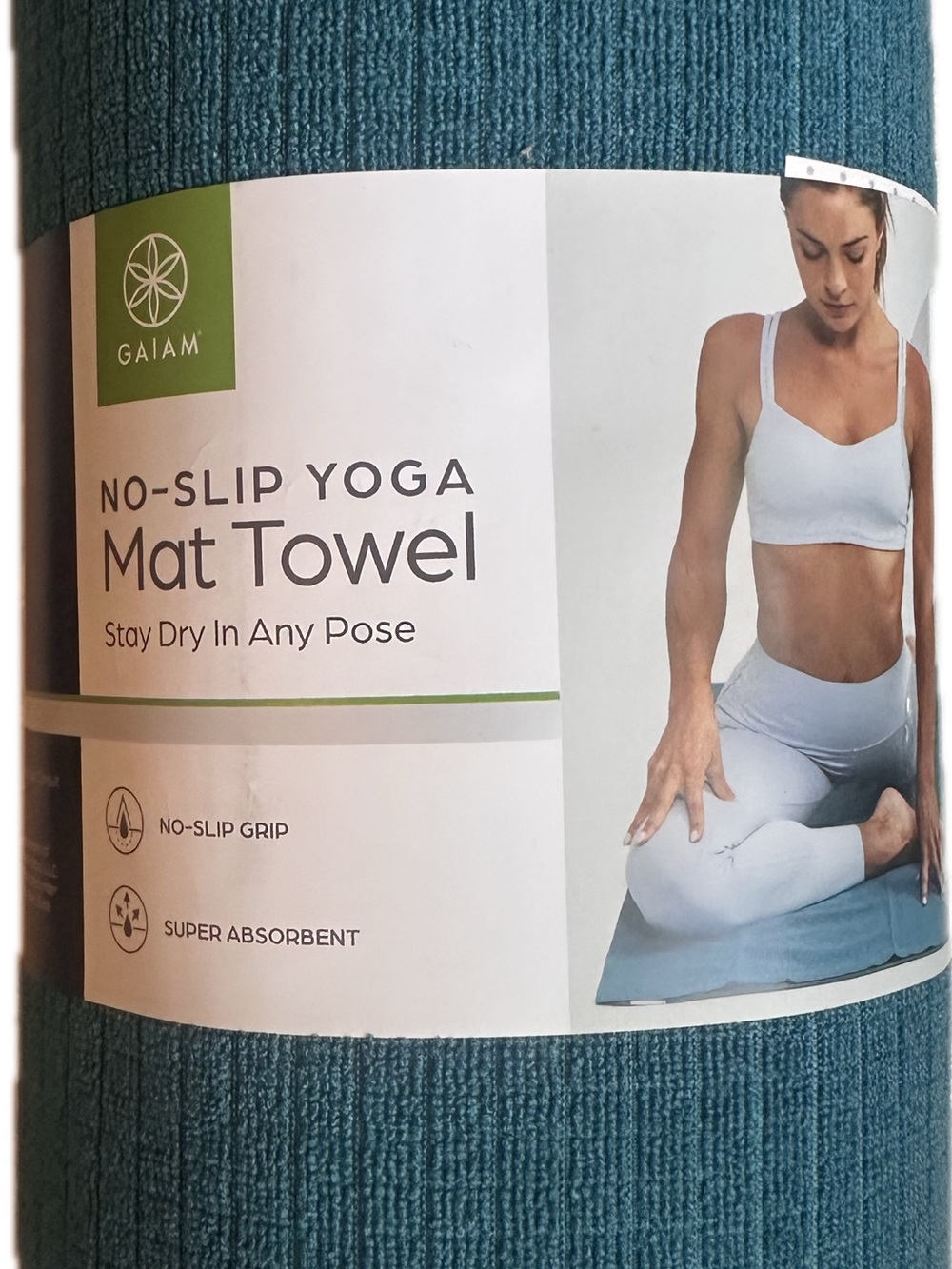 GAIAM No-Slip Yoga Mat Towel - Teal Blue